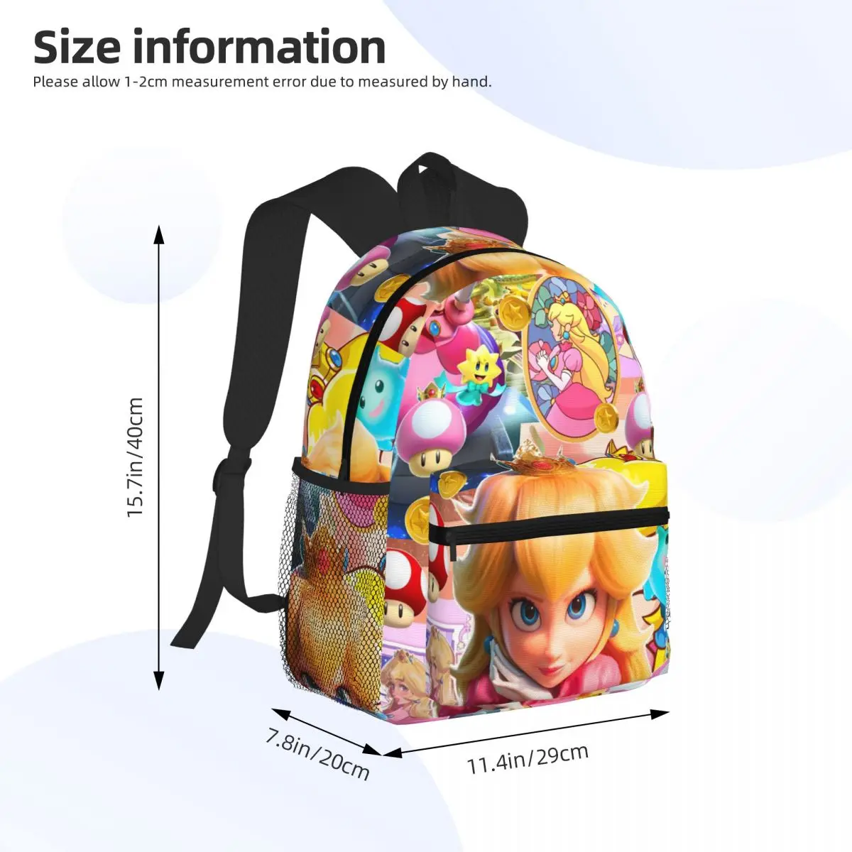 สาวพีชเจ้าหญิงพิมพ์กระเป๋าเป้สะพายหลังนักเรียนโรงเรียนกระเป๋าเดินป่า Daypack สําหรับผู้ชายผู้หญิงแฟชั่น Bookbag ไหล่กระเป๋า