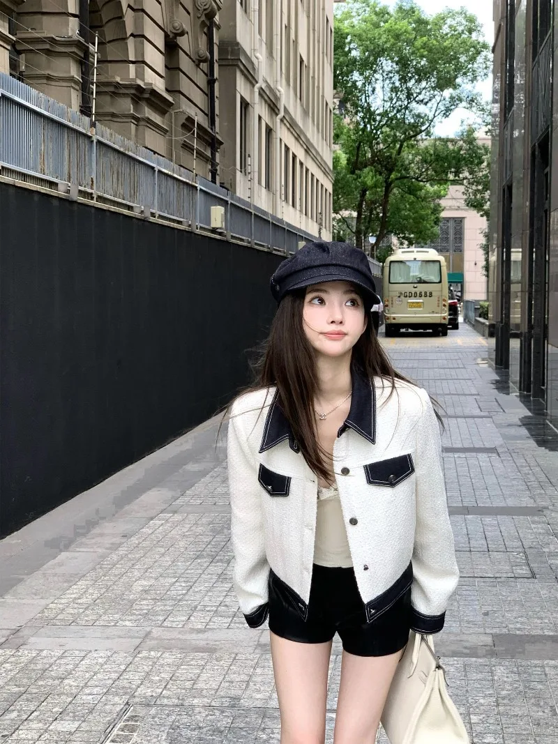 2026 Spring New Small Fragrant Style Middle Original Color Cowboy Jacket Jacket for Women, Loose and Small, Exquisite Casual Top