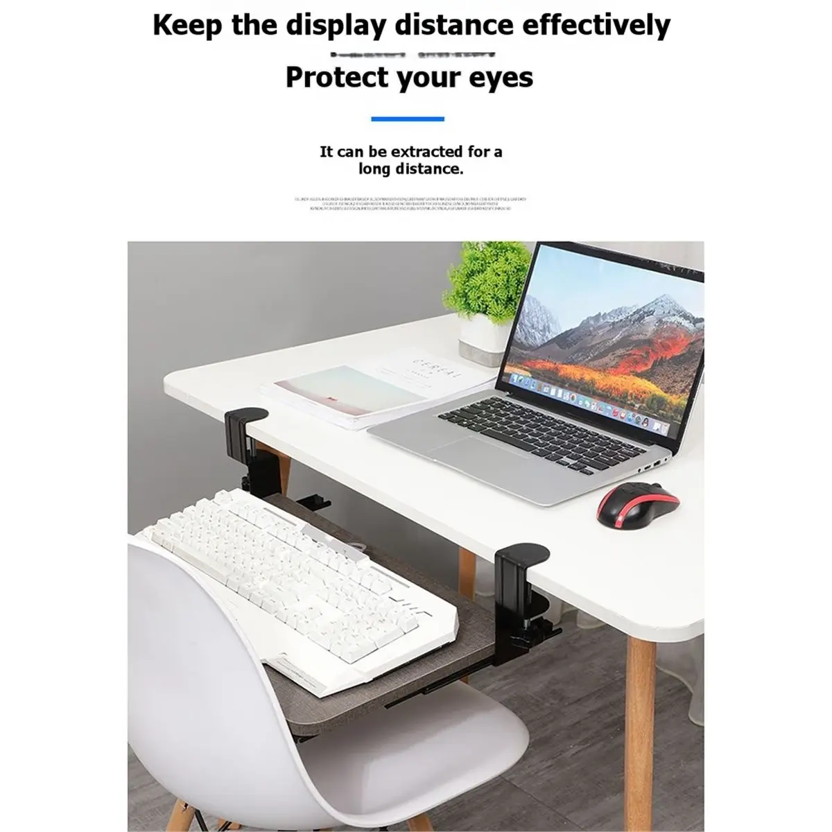 (A32M) 2 Pcs No-Drill Adjustable Keyboard Tray Sliding Rails for Computer Desk/Office Desk Silent Weight-Bearing Design