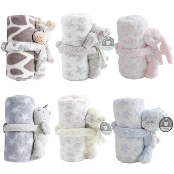 2 piece plush 30X30 baby safety sleeping blanket 6 style stuffed animal set pink bunny newborn baby gift