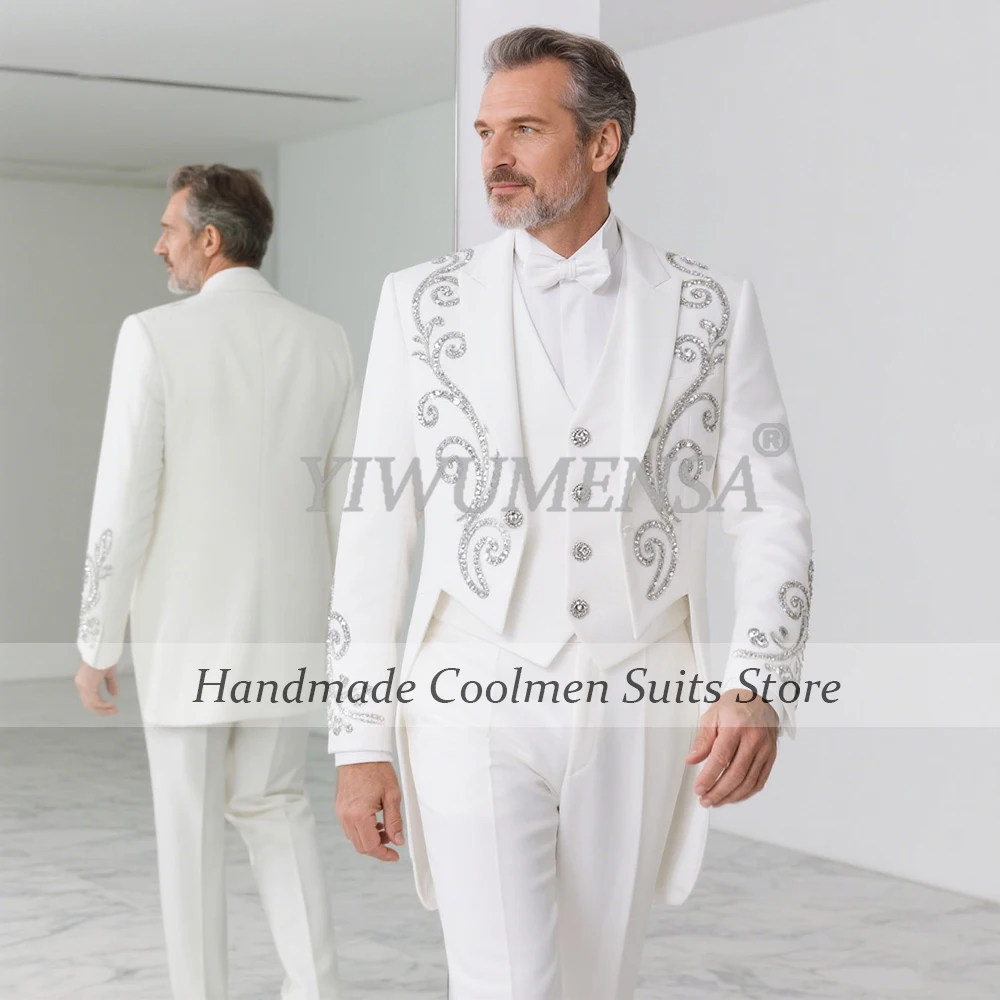 

Металлические ювелирные украшения, костюмы, мужские комплекты из 3 предметов, однобортный смокинг для выпускного вечера, мужские формальные пиджаки для свадебной вечеринки, роскошные