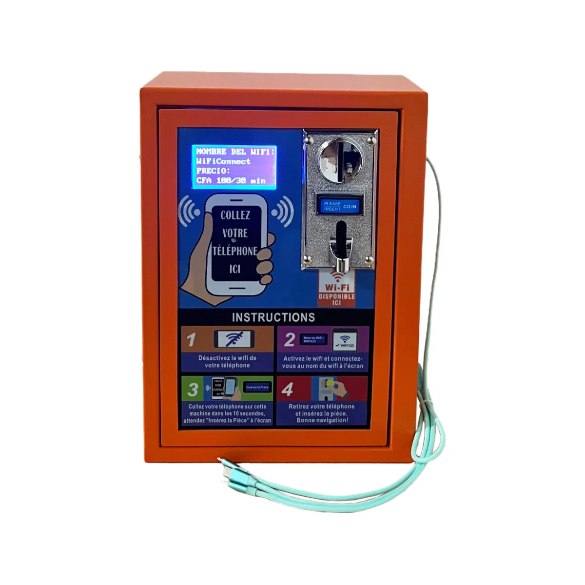 2024 New Product Coin Operated Self-service Vandal-Proof WiFi Vending Machine Add Charging Cable Hotspot