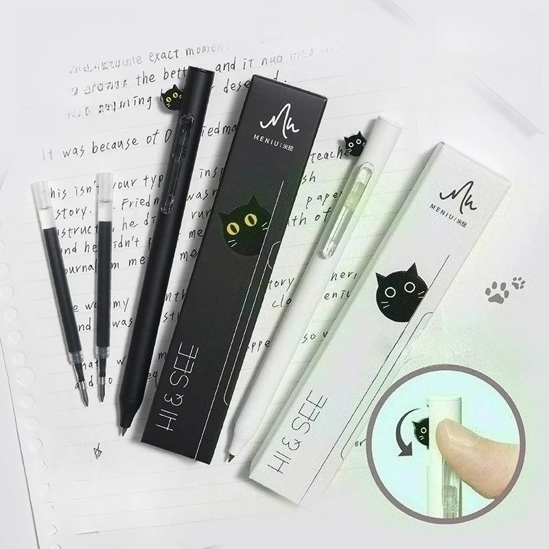 Cat Clip Gel Pen 0.5mm Cute Stationery Social Anxiety Cat Hide-and-Seek Pen Retractable  Bullet Tip Black Quick-Drying Ink