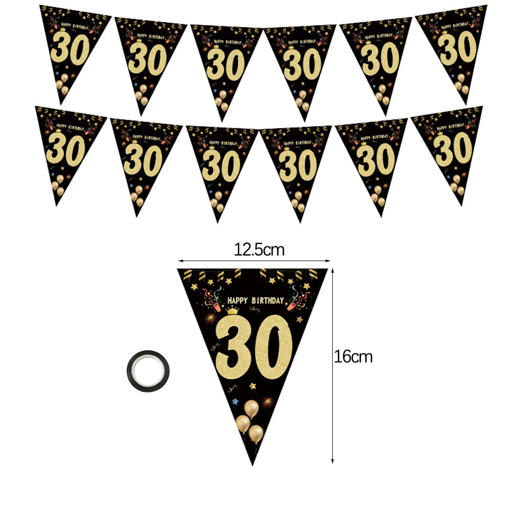 Banner di buon compleanno in oro nero 30 40 50 60 bandiere appese decorazione per feste di compleanno decorazioni per sfondo Bunting Garland Banner