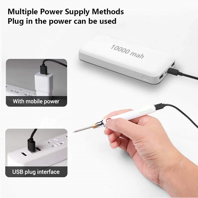 8W 5V USB Soldering Iron Set Adjustable Temperature Ceramic Core Heating Portable Home Welding Solder Repair Tools