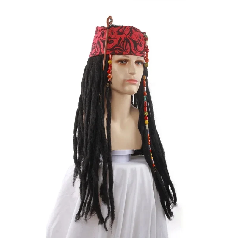ADFF15qwerrtyuio123456 Cosplay, Maquillaje de Halloween, Accesorios para Fiestas, Peluca de Piratas del Caribe, Capitán Jack, Pañuelo para la Cabeza Wiasdffghjk