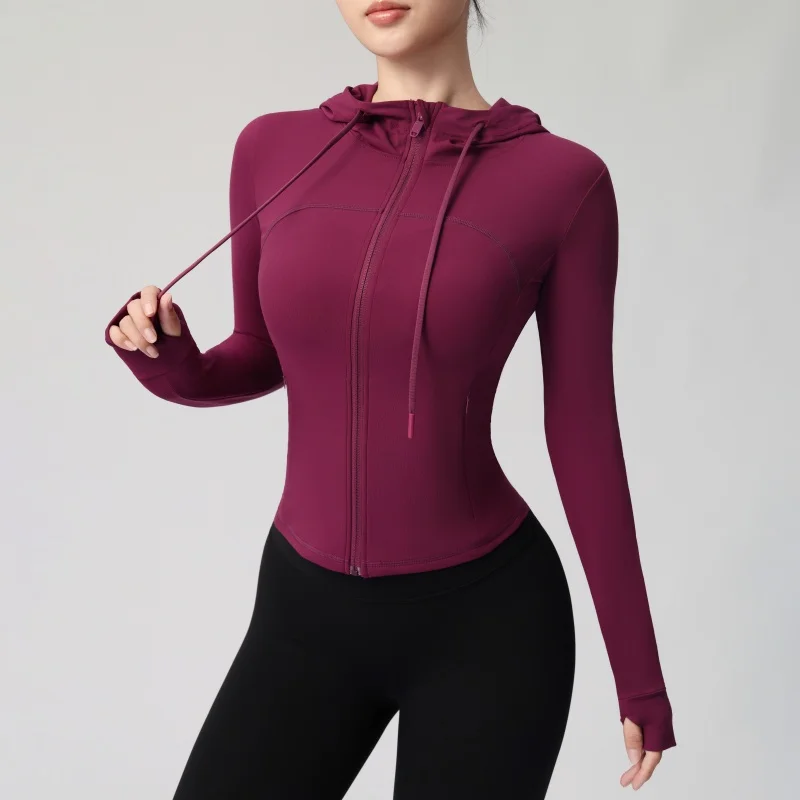 Hooded Yoga Fitness Wear Spring and Autumn Slimming Running Training Top Long-sleeved Quick-drying Elastic Tight Sports Jacket