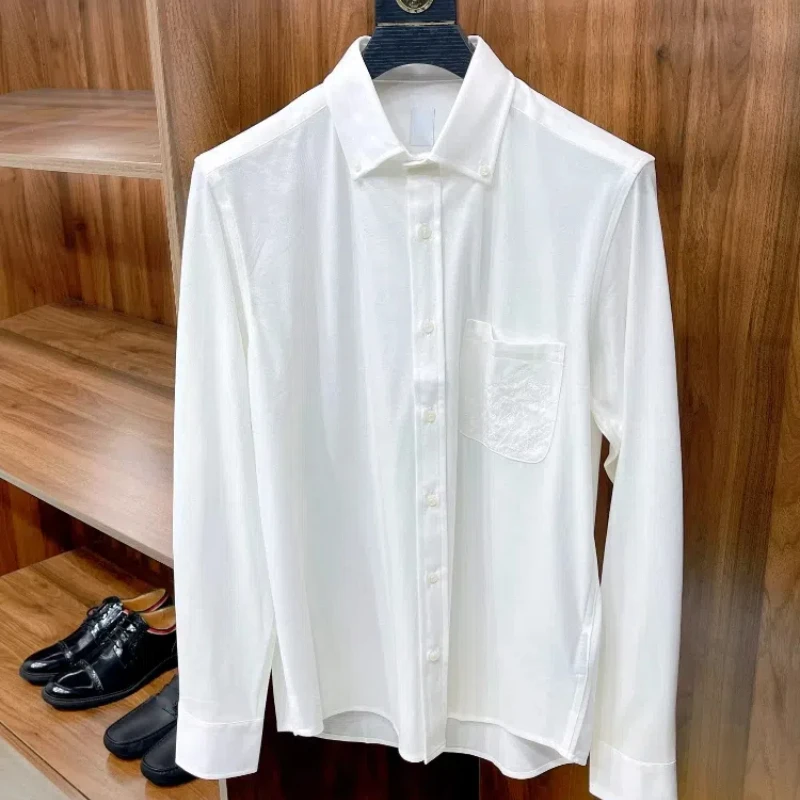 

Men's Clothing 2024 Luxury Brand B Simple Business Long Sleeve Shirt Tiki Mens Shirts Men Clothes Shirt for Men