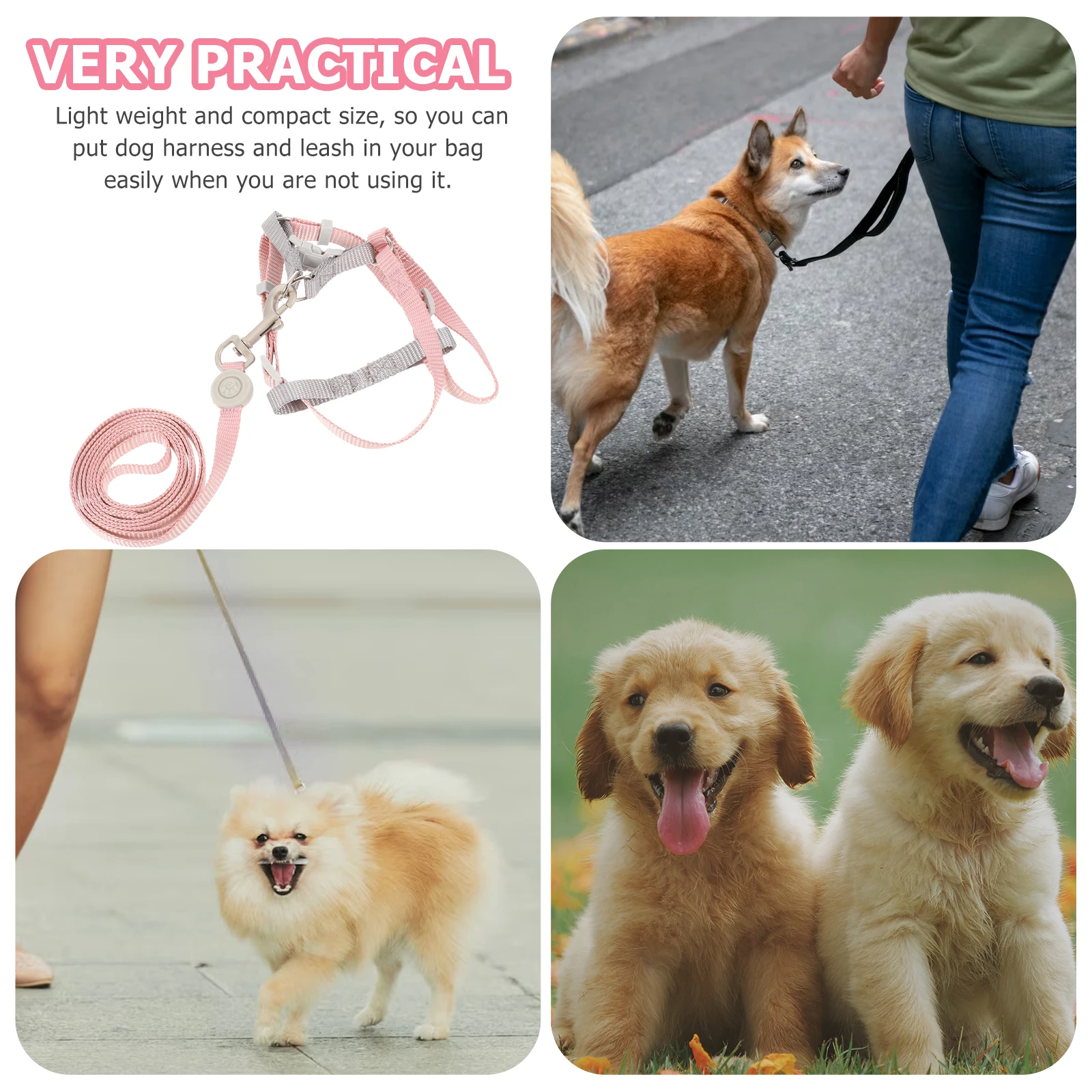 

1Set Dog Harness and Leash Adjustable Compact Design Easy Control Small Dog Harness Leash Walking Puppy Harnesses and Leashes