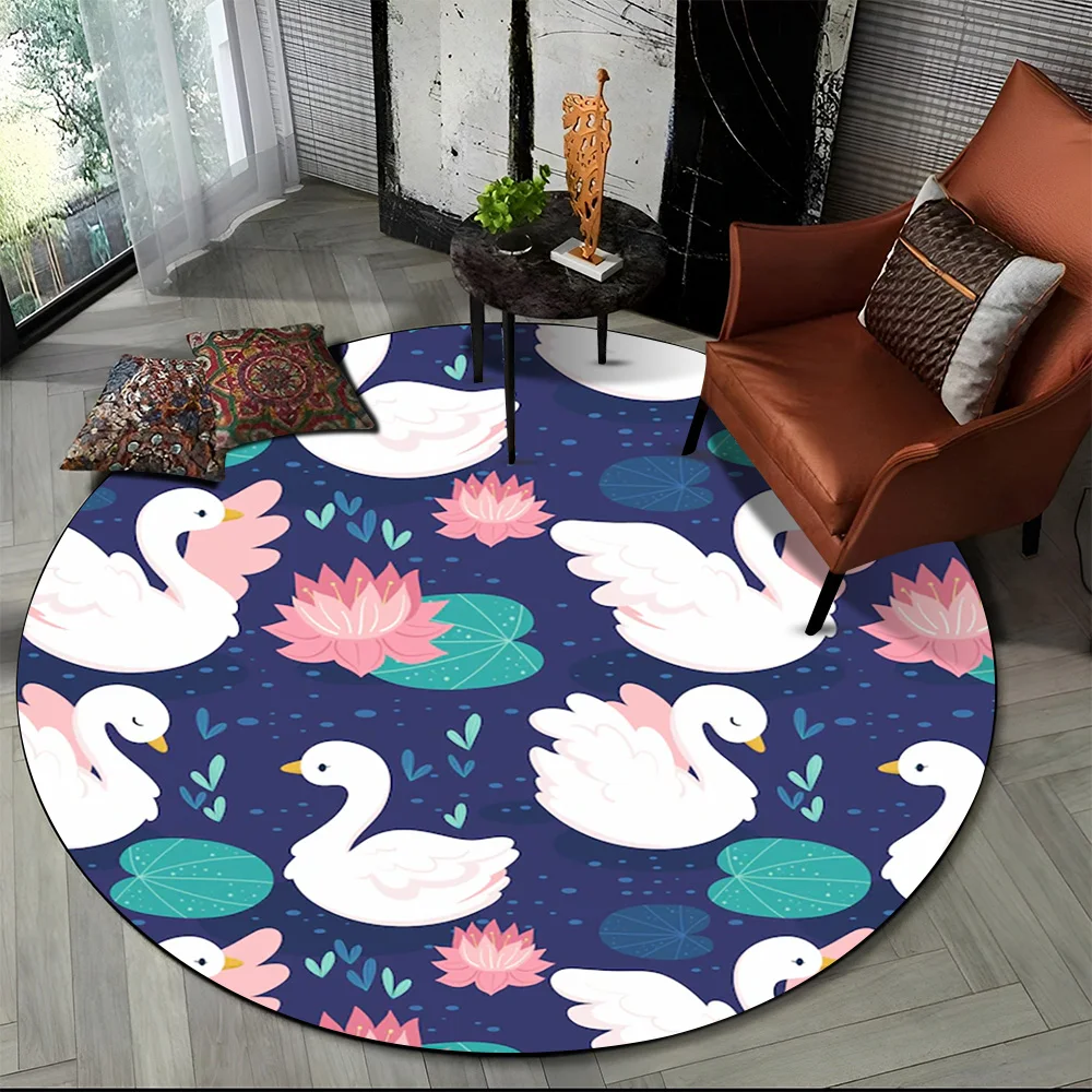 3D Cartoon Cute Swan Cygnus Area Rug,Round Carpet Rug for Living Room Bedroom Sofa Decoration,Kids Play Non-slip Floor Mat Gift