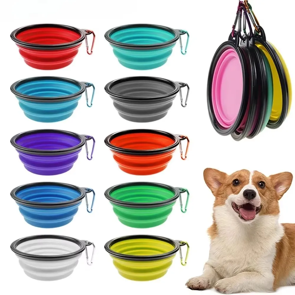 1-4pcs Collapsible Pet Silicone Dog Food Water Bowl Outdoor Camping Travel Portable Folding Pet Supplies Pet Bowl with Carabiner