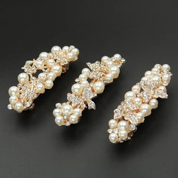 New exquisite pearl flower spring hairpin luxury rhinestone top clip back head hairpin elegant female fashion hair accessories