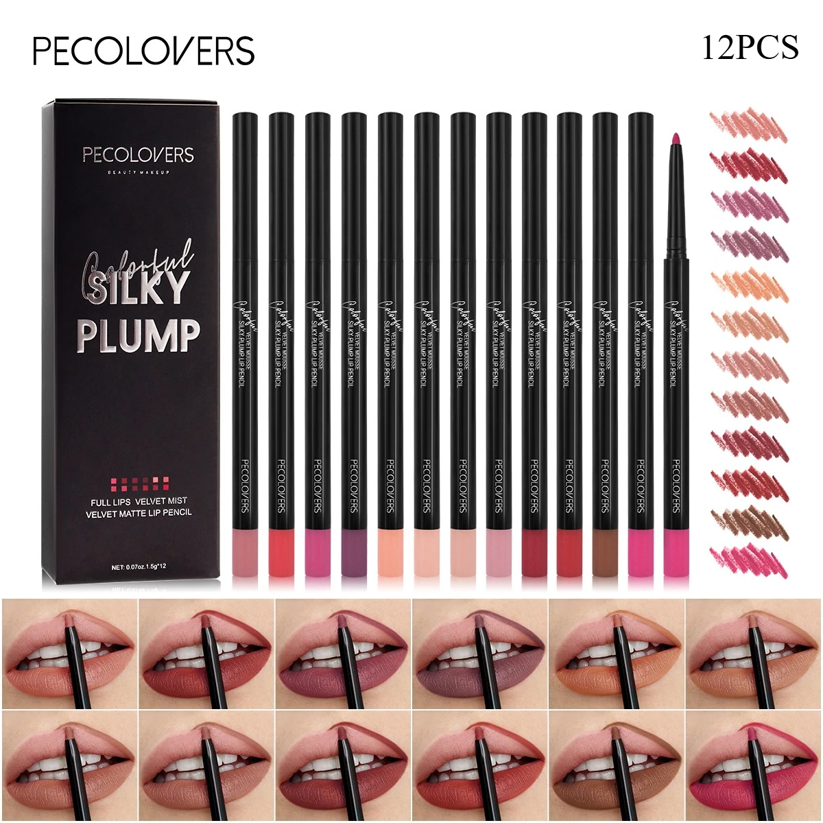 12PCS/SET Matte Lip Liner Pencil, Smooth, Thin Tip, Velvet Mousse Texture, Ultra Fine Refill, Easy Blending, Long Wear, 12 Custom Shades, Multi Effect Lip Outline Pen, Create 3D Full Lips, Portable Daily Lip Makeup Cosmetic Kit for Makeup Beginners