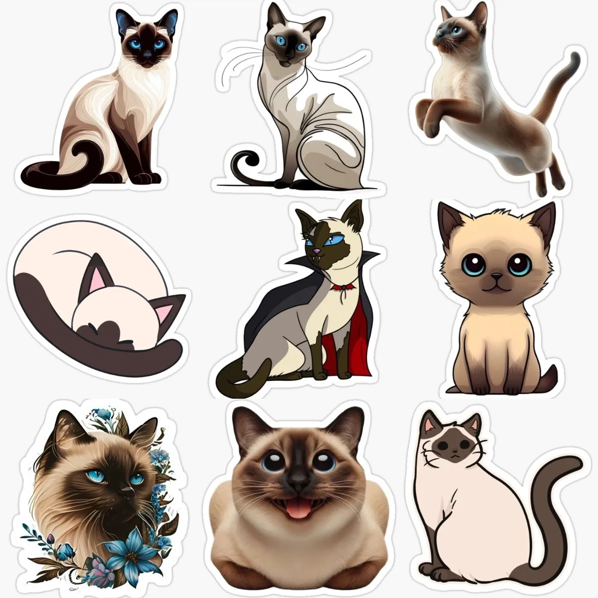 Cute Siamese Cat Pets Creative PVC Waterproof Sticker Decorate for Fridge Table Door Wall Car Van Bicycle Window Decal