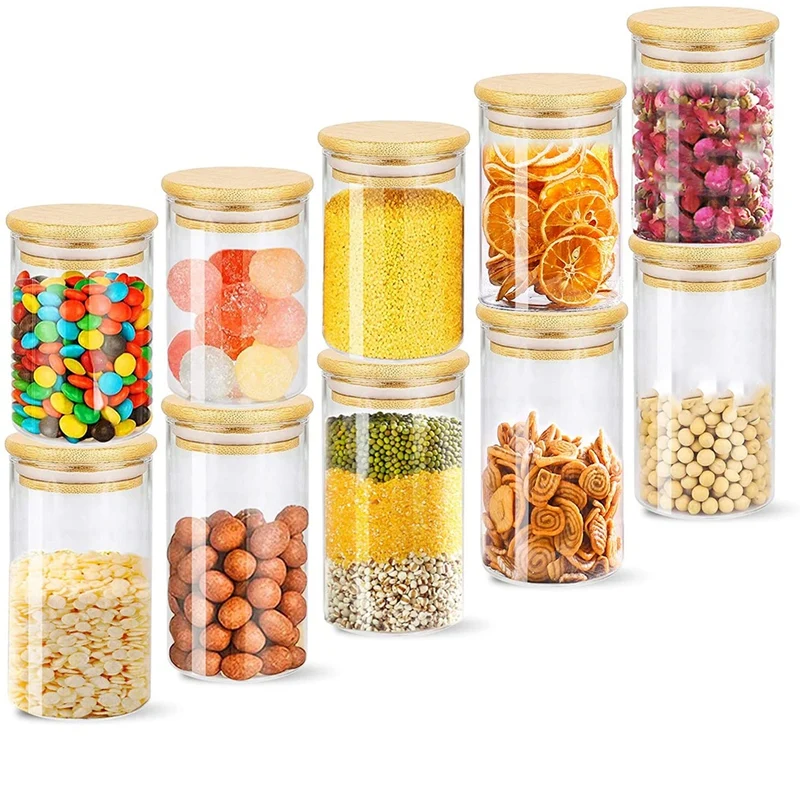 

SEWS-Glass Jars With Bamboo Lids, Spice Jars, Glass Storage Containers With Airtight Lids For Kitchen, Spices, Coffee, Tea