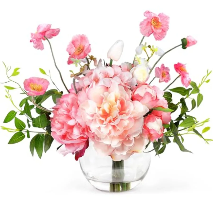 

Peonies Artificial Flowers in Vase, Pink Flowers Artificial with Faux Water, Silk Peonies Artificial Flowers Arrangements Indoo
