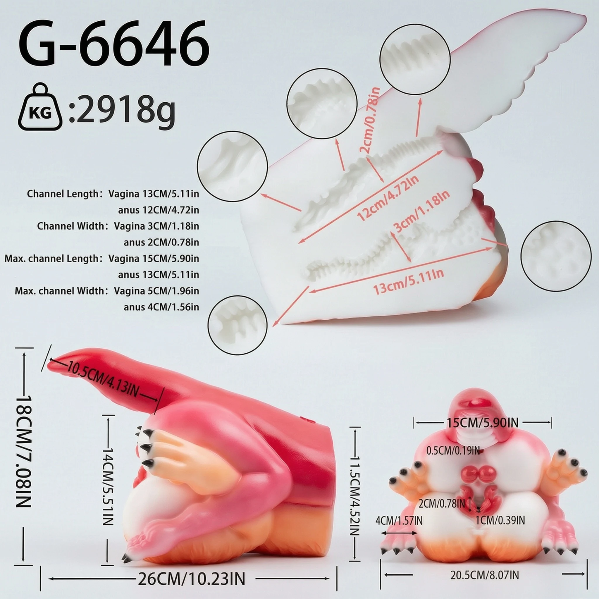 SHAZ Unisex Silicone Male Masturbator Onahole, Wolf Dragon Fox Beast Fantasy Sex Toys, Textured Tight Stroker, Real Stimulation