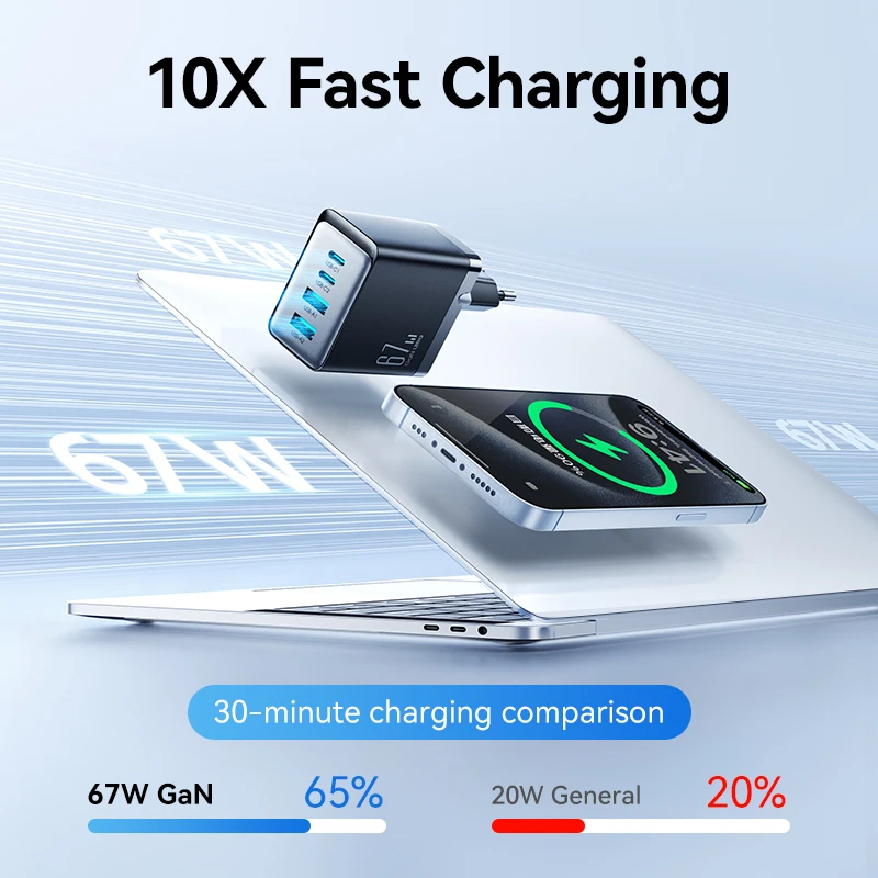 Joyroom 67W GaN USB Charge EU Plug Quick Charger for iPhone 15 14 13 Pro Max Macbook Type C Fast Charge 3.0 Mobile Portable 2023