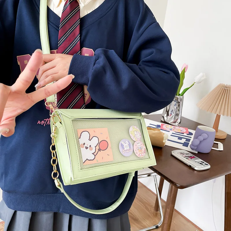 Anime Kawaii JK Bag Women PU Leather Transparent Itabag Women Purses and Handbags Small Shoulder Bag Chain Crossbody Bag Ita bag