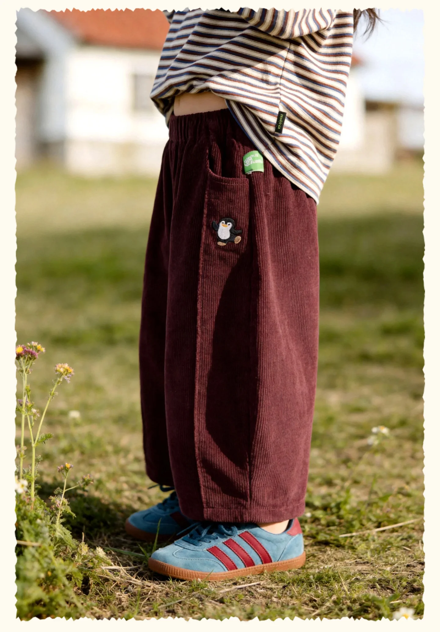 Amila 2026 Herbst Neue Kinder-Freizeithose mit seitlicher Pinguin-Verzierung Vintage Niedliche Atmosphäre Vielseitige Hose – Detail 17