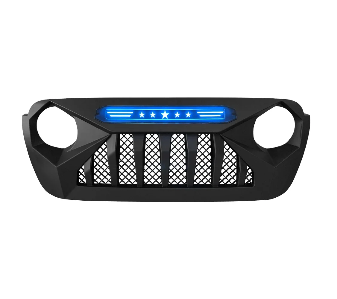 

New Grille with 5 stars running lights blue or red for jeep wrangler JL 2018+