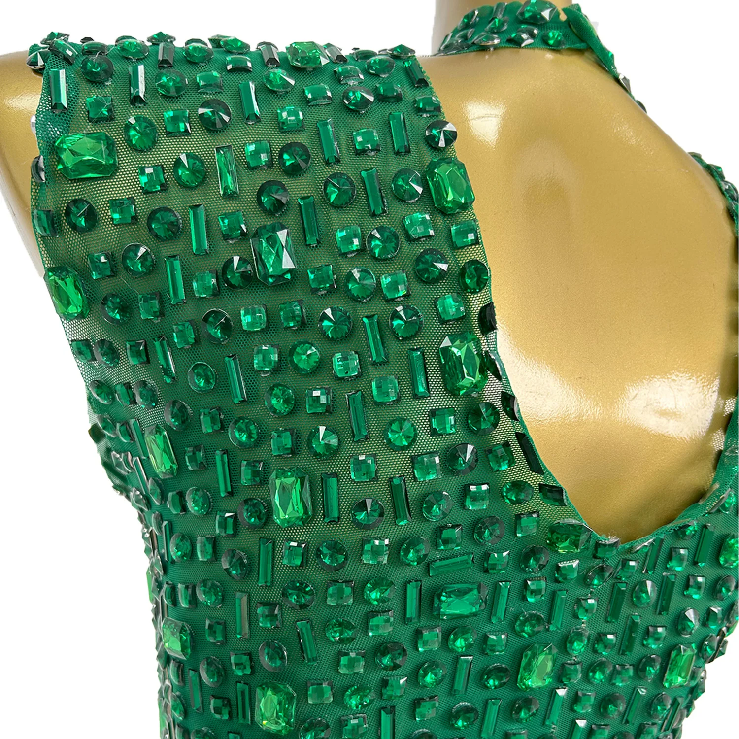 

Flashing Green Crystal Celebrate Evening Birthday Dress Luxury Top Short Skirt 2-Pieces Sets Performance Costume Wear Gesebei