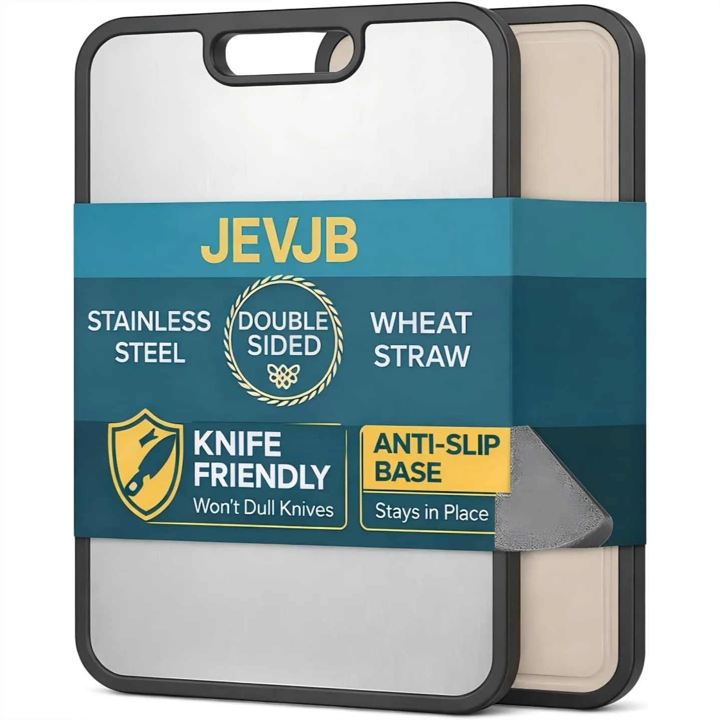 

Stainless Steel Cutting Board, Knife-Friendly Double Sided Board with Anti-Slip Base for Kitchen Food Prep