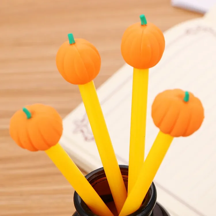 24Pcs Wholesale creative silicone pumpkin head gender-neutral pen, cute pumpkin shape student stationery pen office supplies