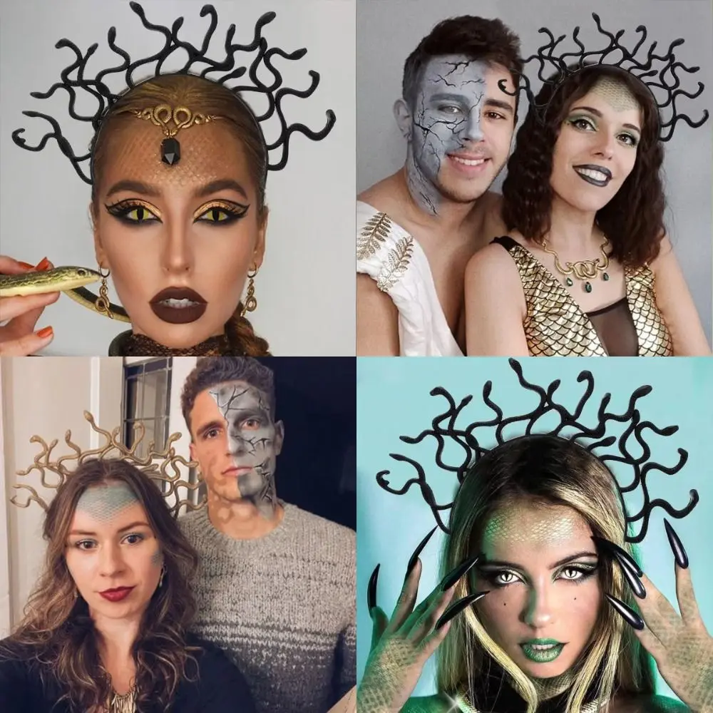 

New Colored Halloween headband Greek Mythology Scary Snake Hair Hoop Headwear Stage Performances Cosplay Prop Party Supplies