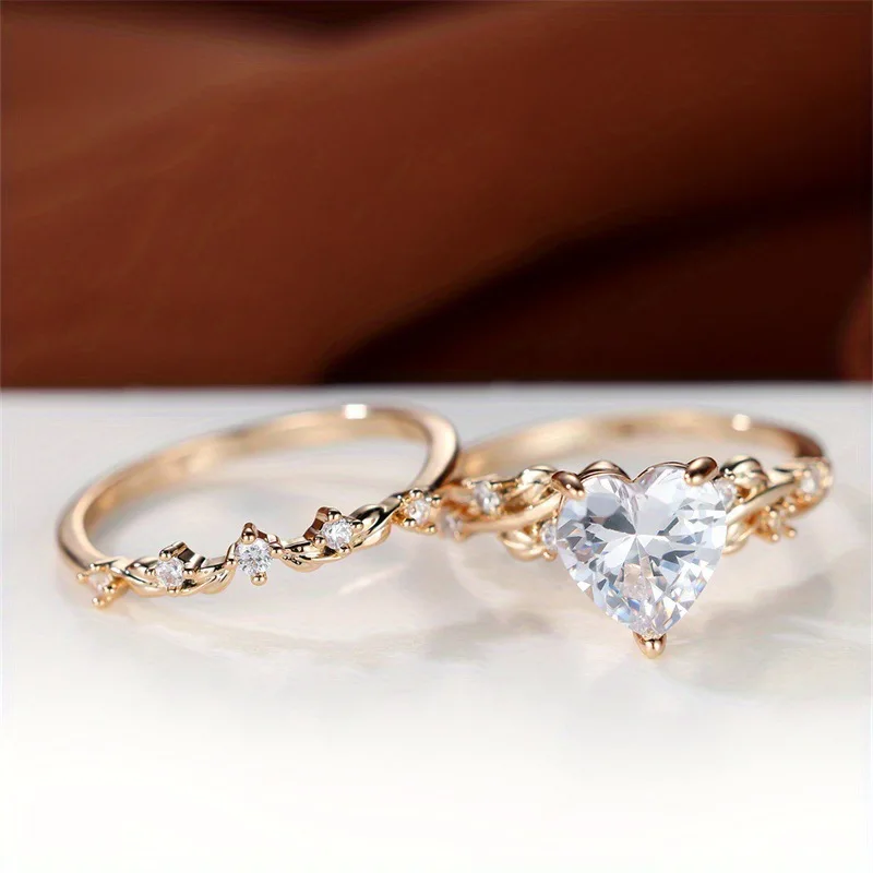 أزرق ملكي أخضر أسود أحمر حجر القلب الدائري مجموعات للنساء ارتفع الذهب اللون الأبيض الزركون الزفاف العصابات مجوهرات عيد الأم