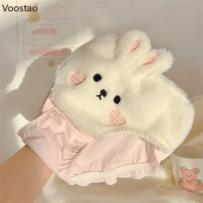 Japanese Cute Bunny Lolita Plush Cartoon Girl Underwear Sweet Underpants Soft Warm Kawaii Bear Briefs Female Lingerie Panties