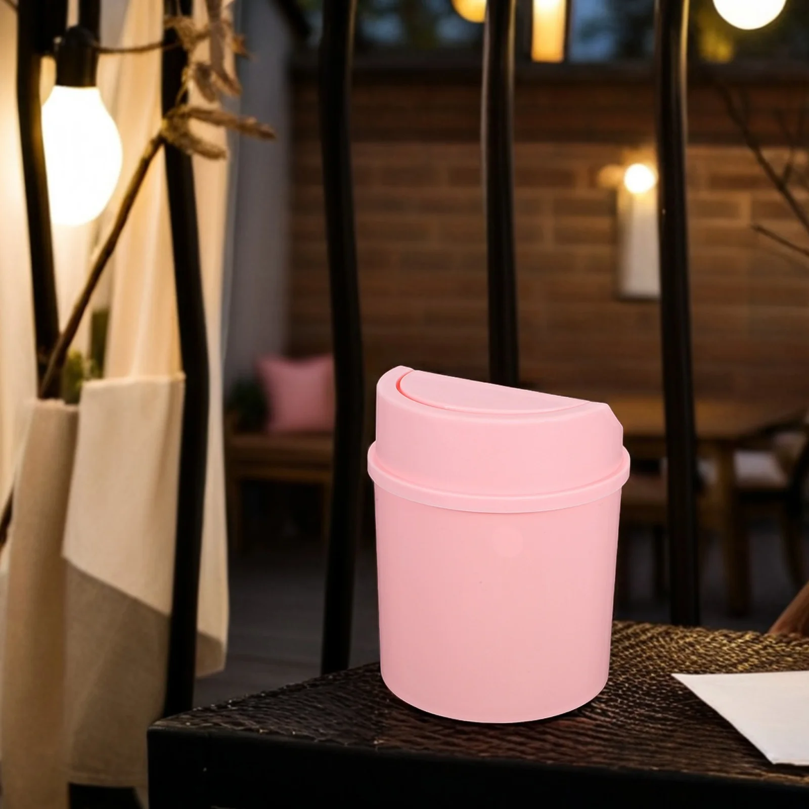 

Mini Desk Trash Can Swing Lid 2L Compact Waste Bin for Office Bedroom Vanity Small Desktop Garbage Container Modern Trash Bin