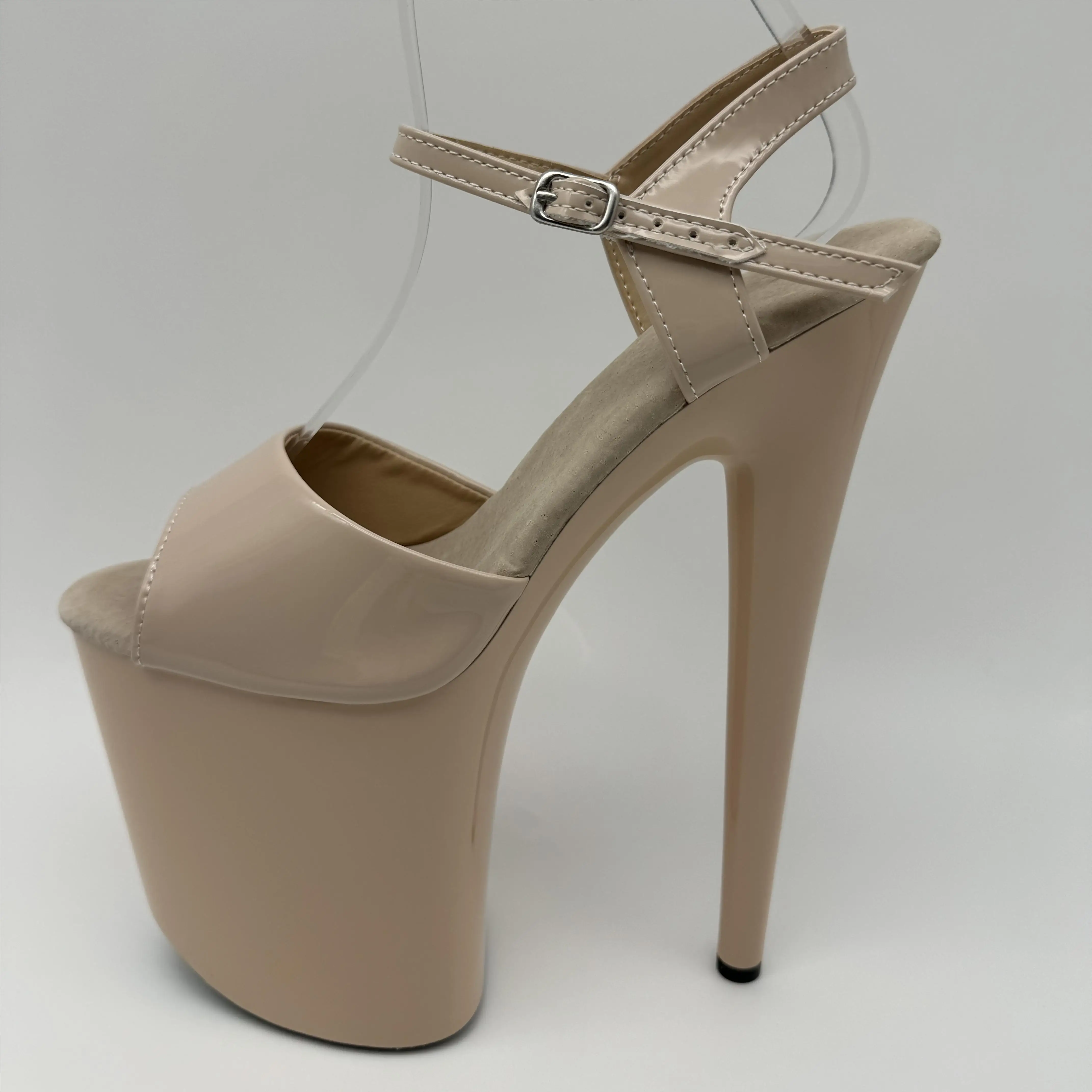 8 inches, high heel sandals, transparent upper, 20cm khaki stilettos, model pole dancing performance sandals