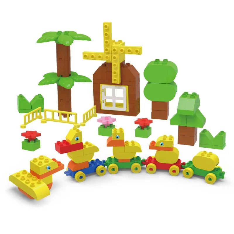 Blocos de construção de trem de empilhamento para crianças bloco de construção de fazenda de pato com 94 peças crianças pré-escolar educacional engraçado brinquedo criativo