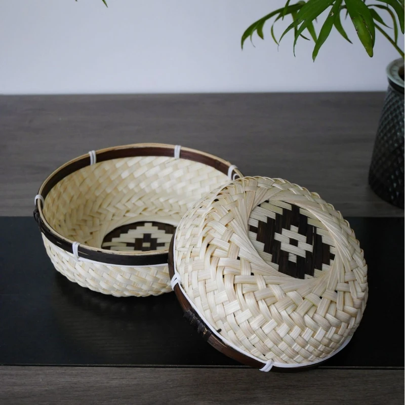 Bamboo storage basket dustpan steamed bread picnic basket pastoral style