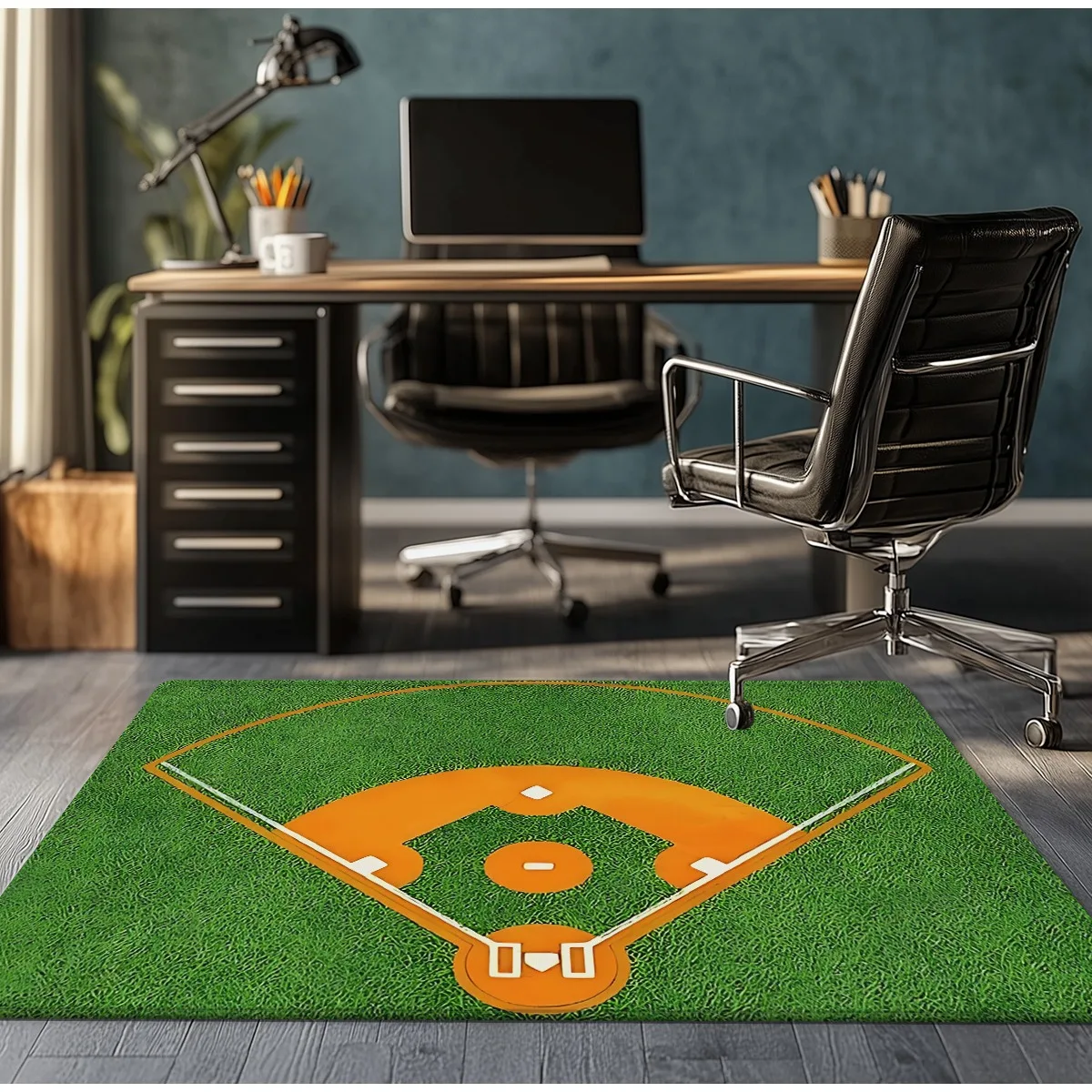 Baseball Field Green Grass Design Crystal Velvet Rug Sports Theme Floor Mat Kids Room Decor Game Room Carpet