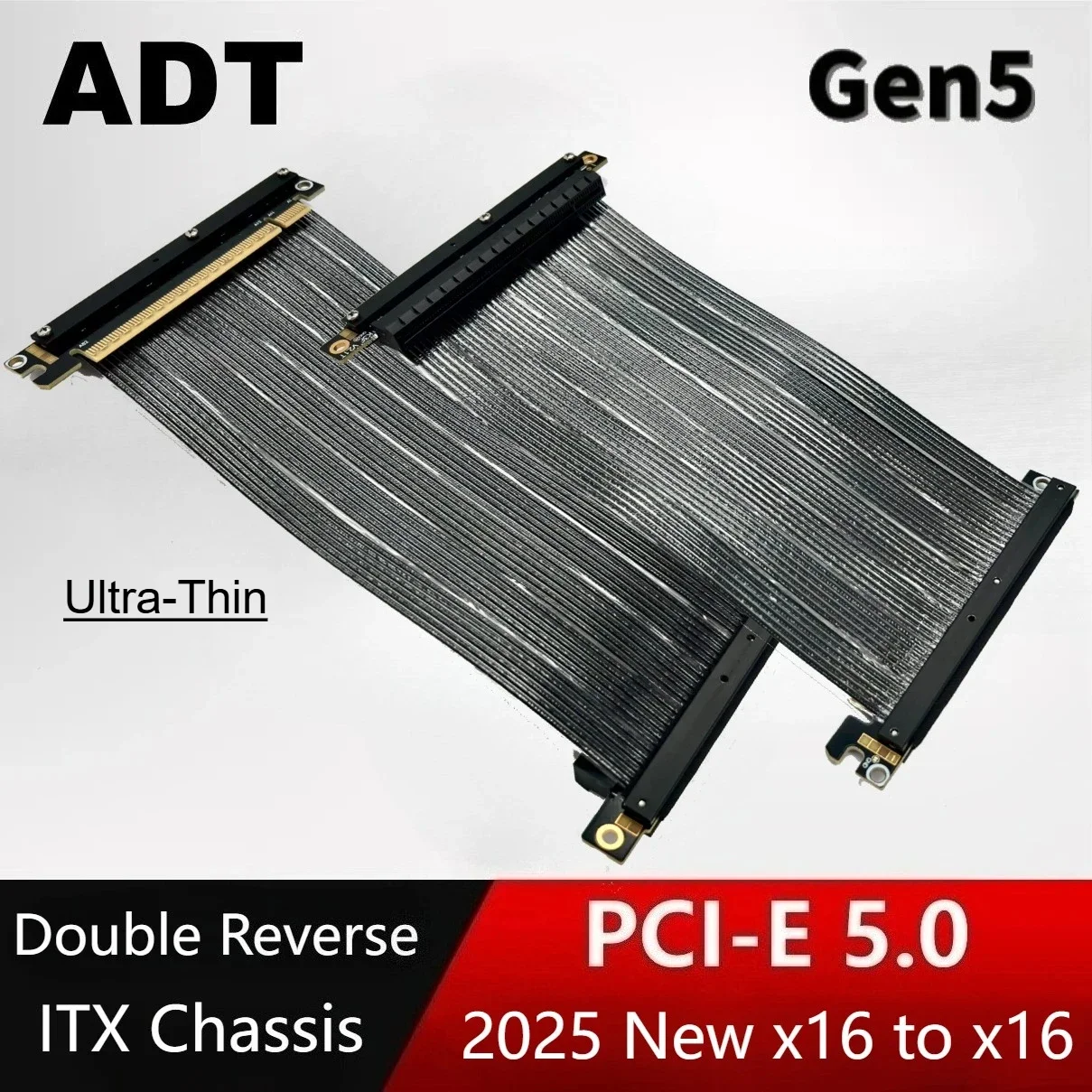 ADT-Link PCI-E x16 5.0 Riser Cable Upright Newest GPUs RTX 5090 Video Card Mini ITX Chassis Dual Reverse-angle 16x Graphics Card