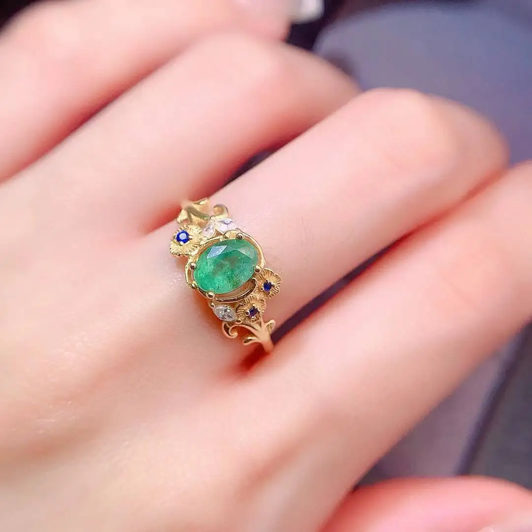 KJJEAXCMY high-grade Jewelry Natural Women's Emerald Ring S925 Silver Colorful and splendid Crystal pure fire flash explosion
