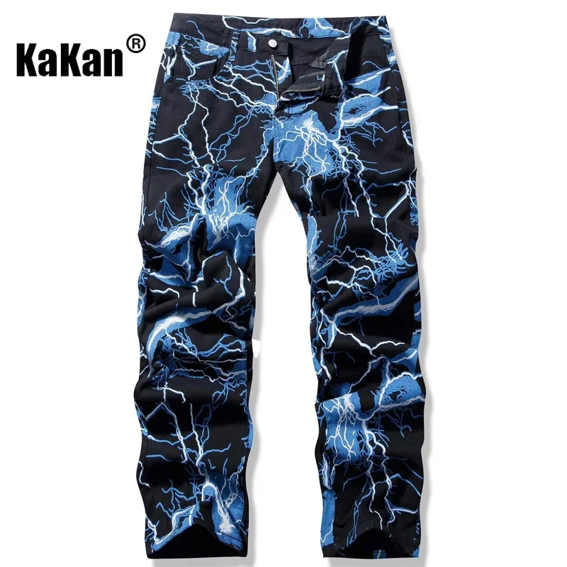 

Kakan - New Lightning Printed Tie Dyed Jeans From Europe and America for Men, Street Trend Loose Fitting Straight Length Jeans53