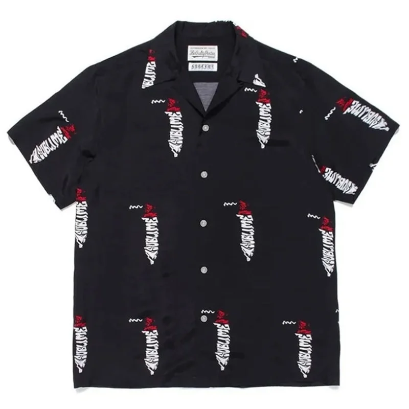 WACKO MARIA White Black Brand Hawaii Shirt High Quality Summer Loose Casual Mens Womens Short Sleeve Shirt