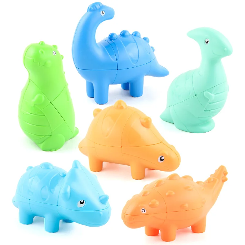 New Creative Cute Rotating Dinosaur 2-step Magic Cube 3 in 1 Set Cartoon Deformation Dinosaur Magic Cube Toys Kids Puzzle Toys