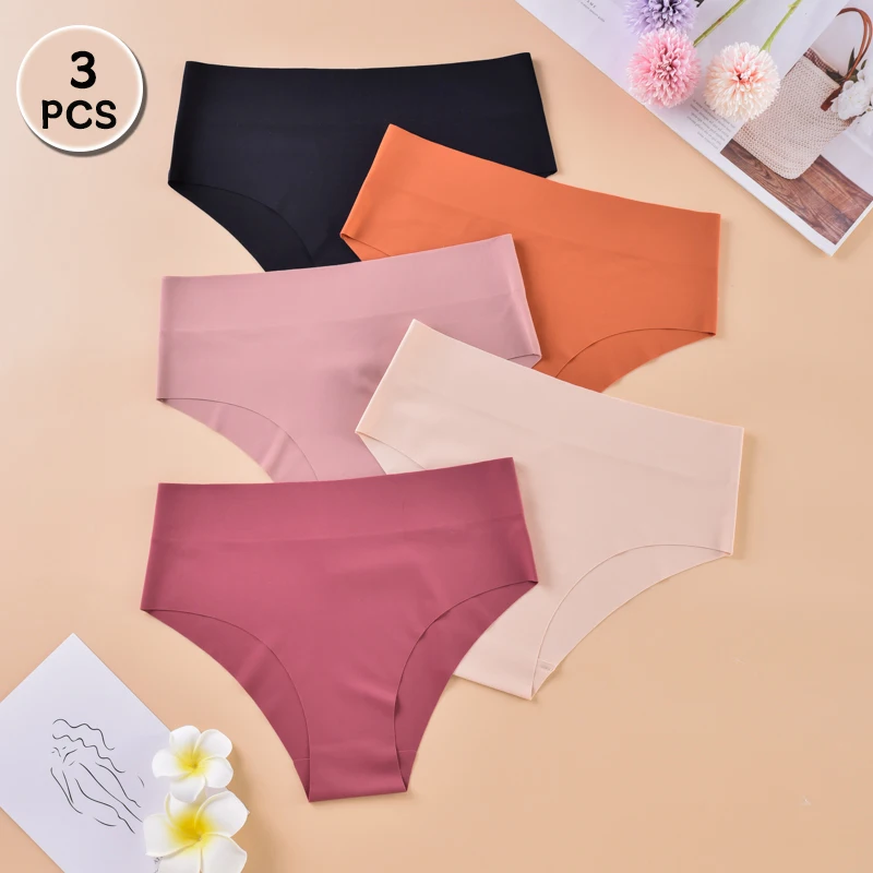 

3PCS Silky Quick Dry Women's Panties Solid Color Sexy Female Lingerie Seamless Soft Women's Underwear Antibacterial Underpants