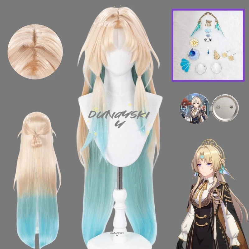Goldgrüne Farbverlaufs-Lange Cosplay-Perücke Honkai Star Rail Perlen-Stil Perfekt für Convention-Partys Rollenspiele Coser-Geschenk