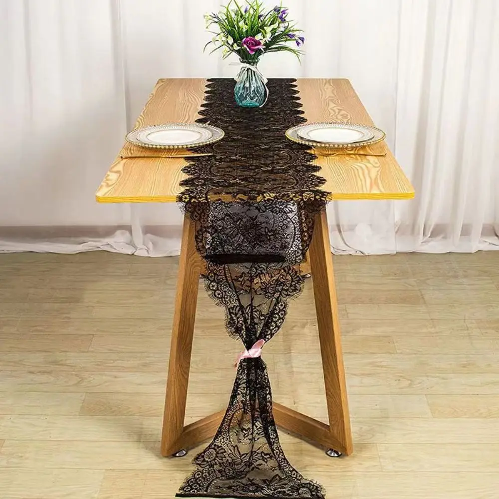 White Color Lace Table Runner Floral Embroidery Rectangular Shape Vintage Table Runners Soft Comfortable