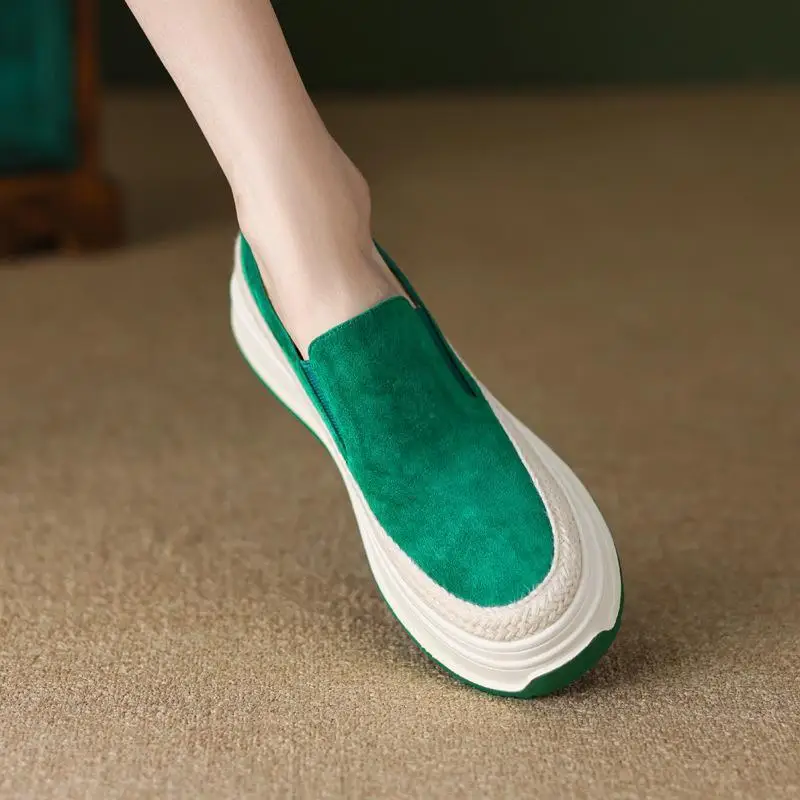 Stylish Breathable Women\'s Shoes Slip On Green Female Footwear Loafers Casual Comfortable Thick Bottom Female Vulcanized Shoes