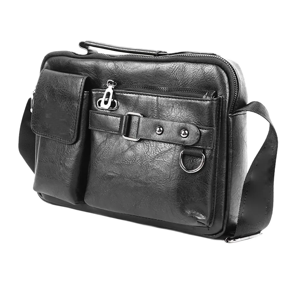 Durable PU Work Bag Black Tablet Compatible Tablet Shoulder Bag Adjustable Shoulder Strap Men Handbag Office Work