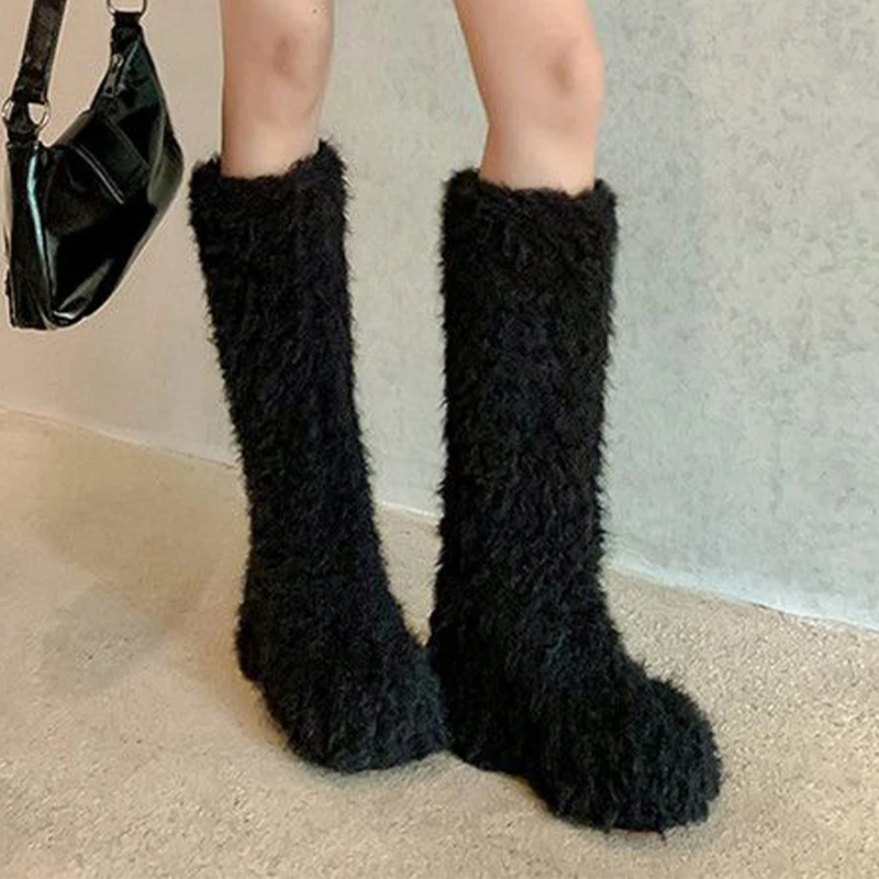 

High Boots for Women's Flats Platform Fur Warm Shoes Designer Cozy Winter Boots 2025 New Fashion Knee High Snow Boots De Mujer