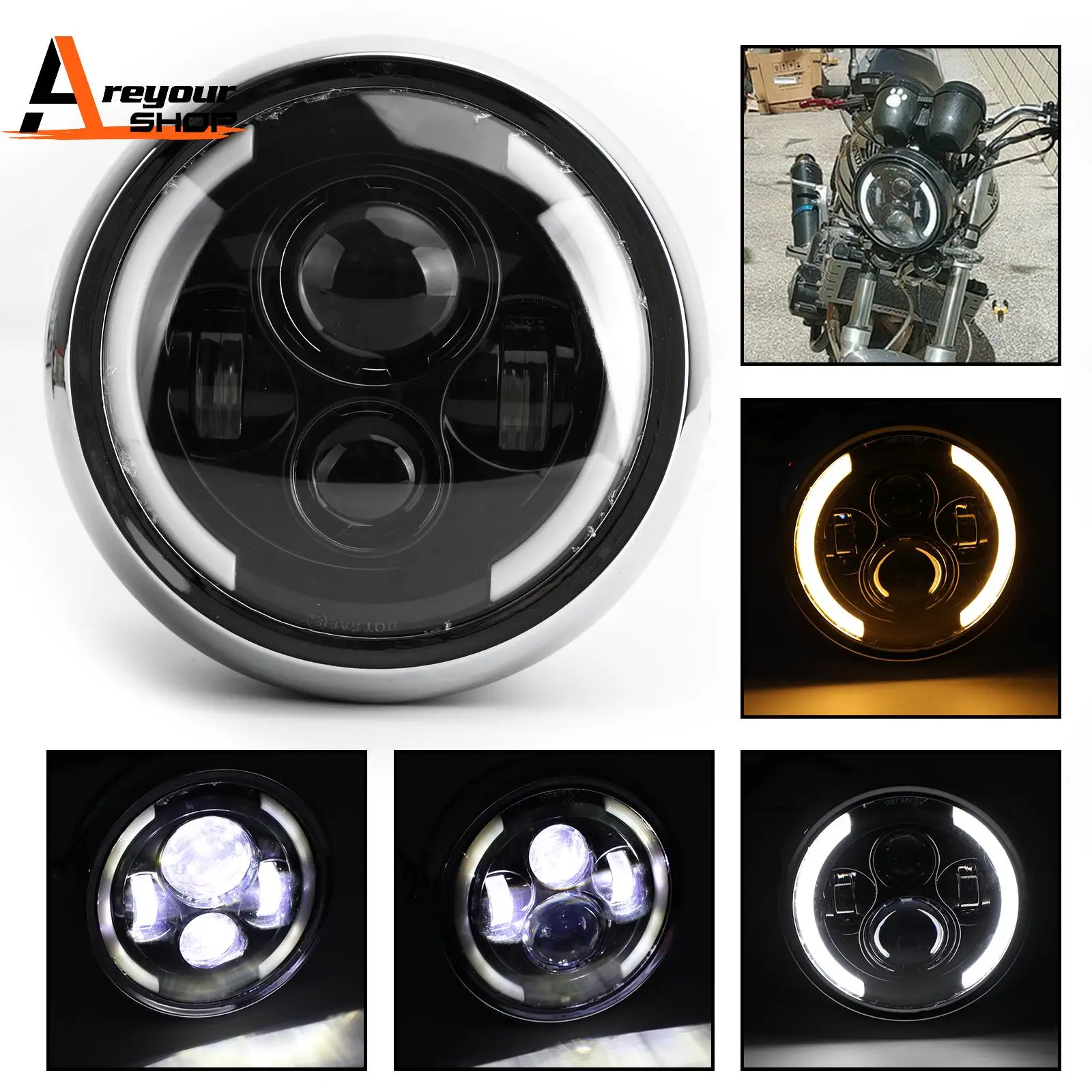 

7 Inch LED Headlight Hi/Lo Fog Driving DRL for Motorcycle Dyna Cafe Racer Bobber