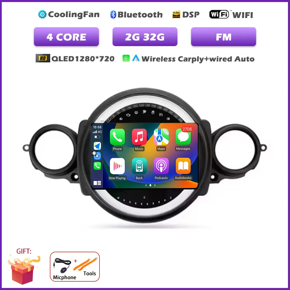 Auto radio voor BMW Mini Cooper R56 R60 R51 2006-2014 Android 16 Auto Carplay Multimedia Draadloze Navigatie Intelligente BT