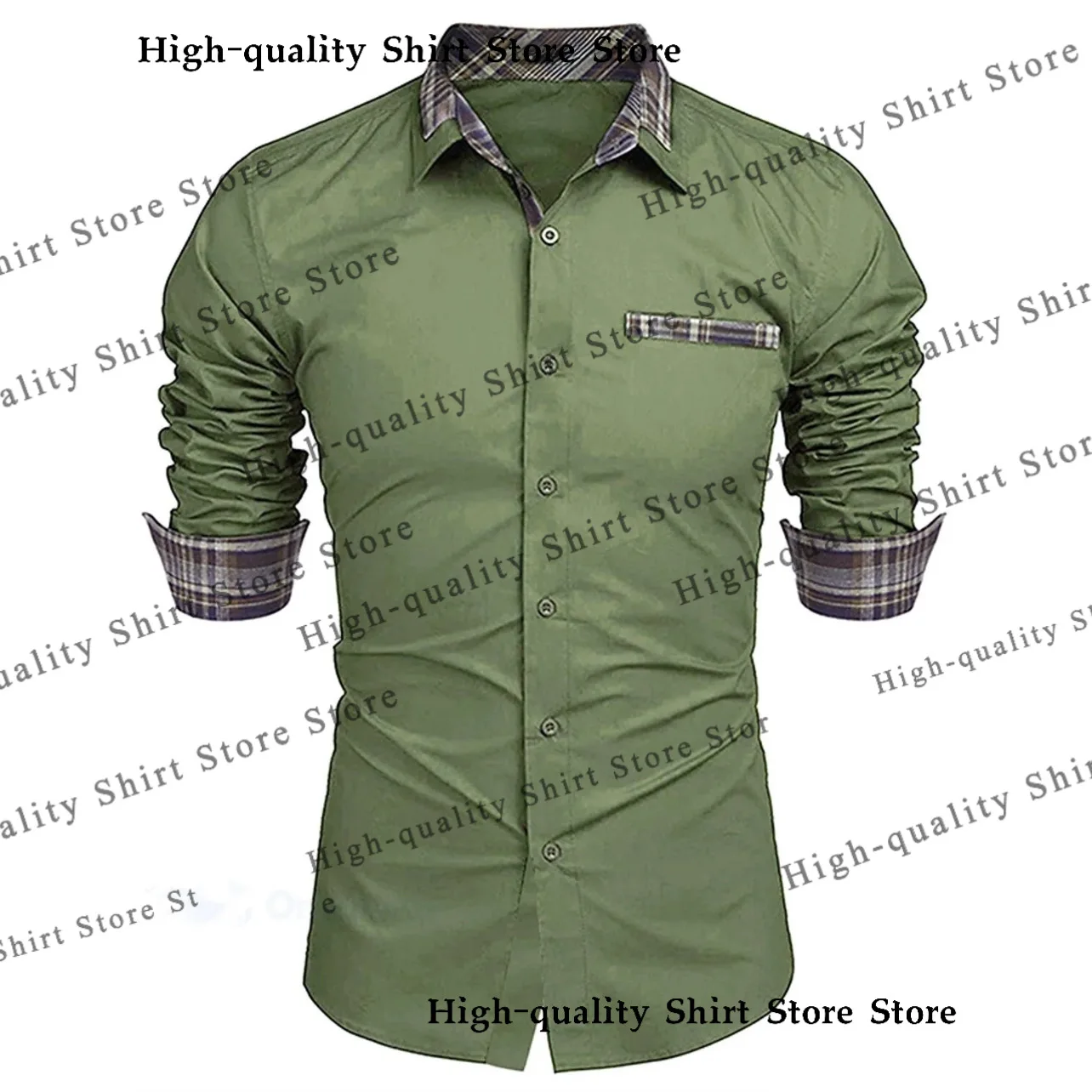 Formal men\'s shirt, casual and comfortable top, button up long sleeved shirt, front pocket 14 color men\'s clothing XS-6XL